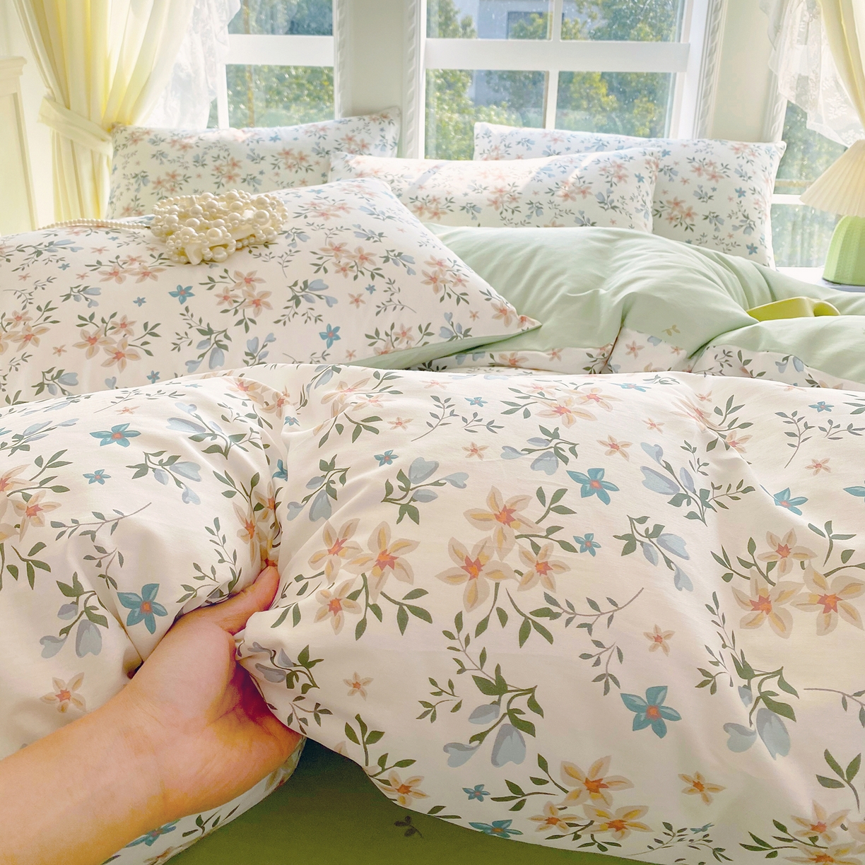 91家纺网 家纺一手货源 找家纺 小懒猪 2026春夏新款全棉纯棉花卉款四件套 沐风苍兰