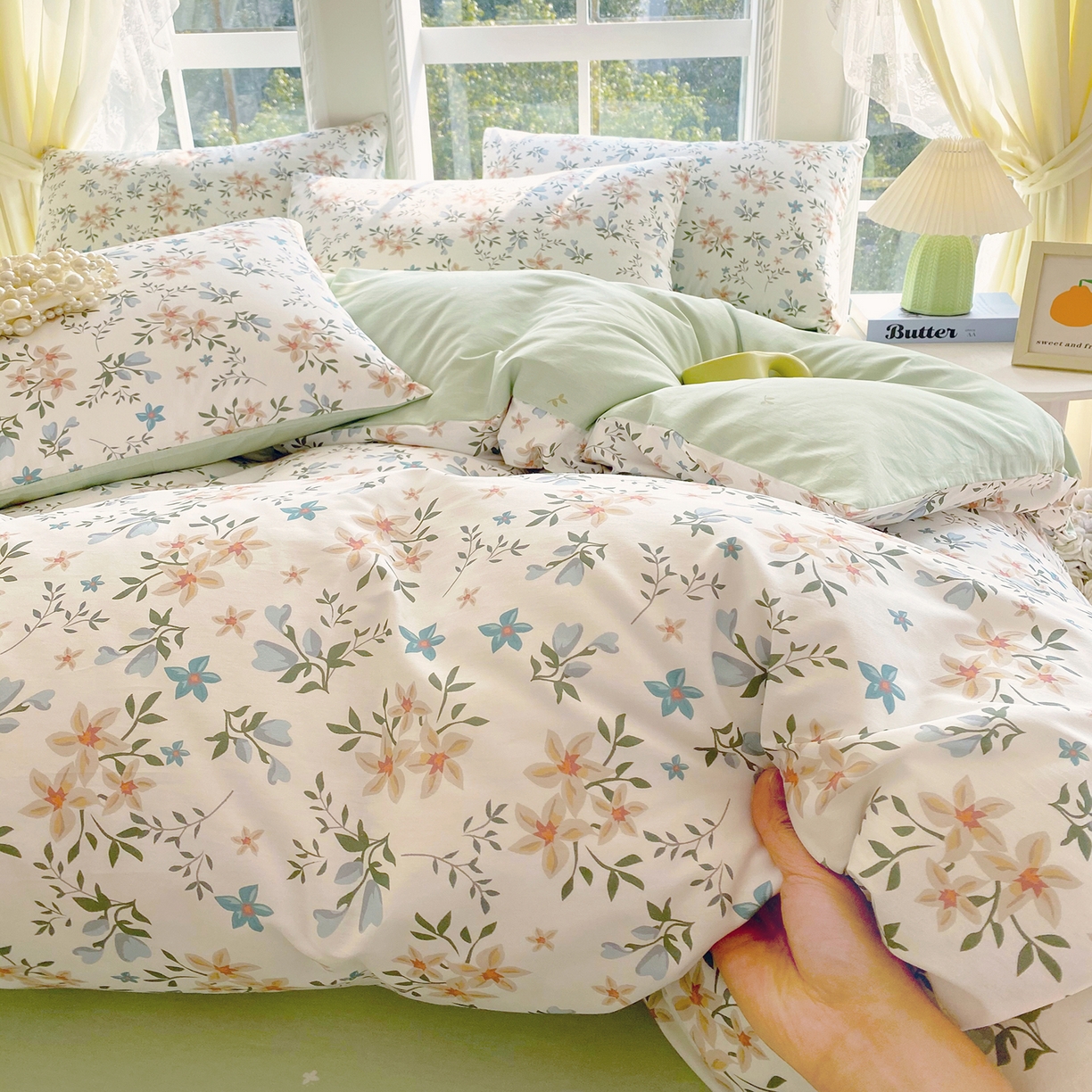 91家纺网 家纺一手货源 找家纺 小懒猪 2026春夏新款全棉纯棉花卉款四件套 沐风苍兰