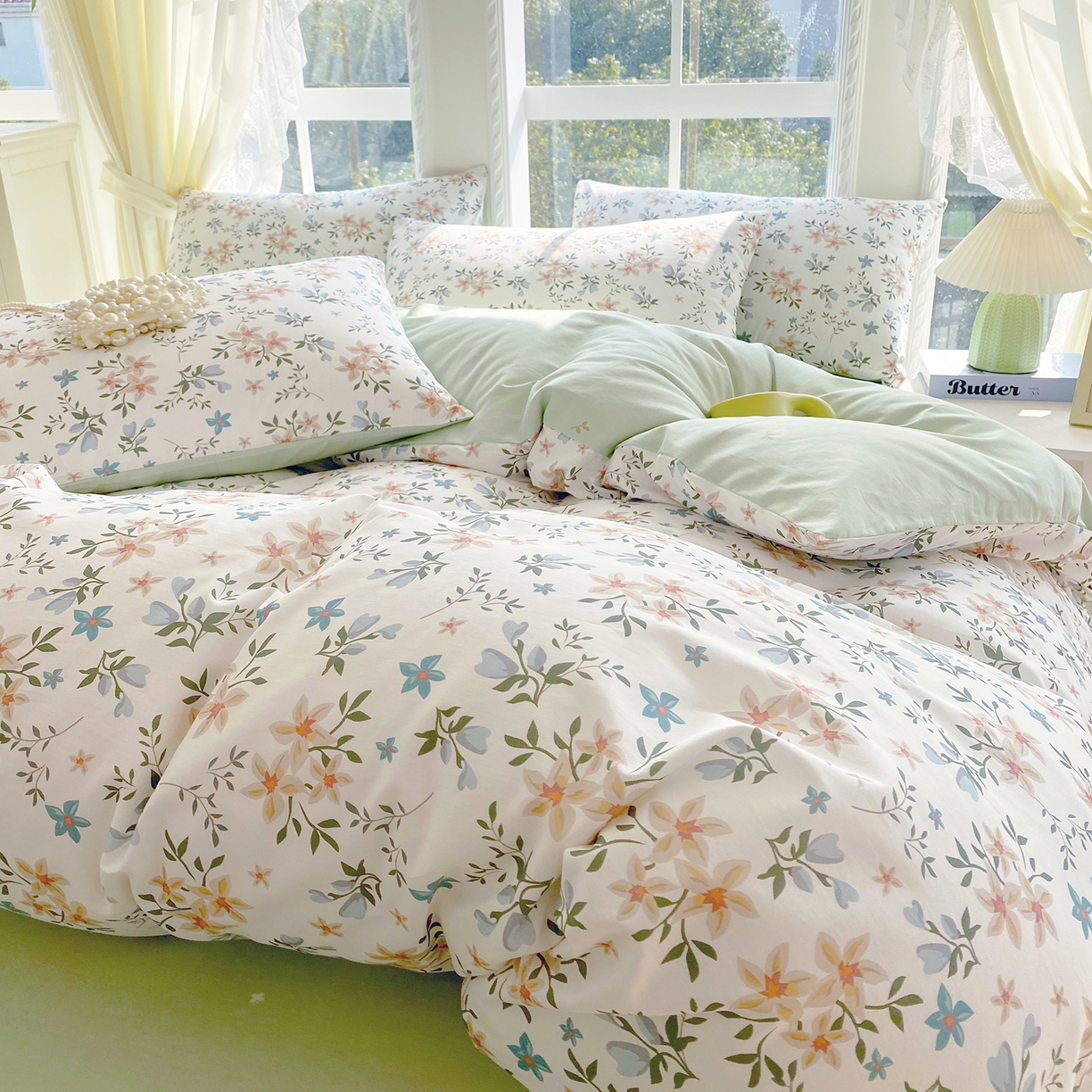 91家纺网 家纺一手货源 找家纺 小懒猪 2026春夏新款全棉纯棉花卉款四件套 沐风苍兰