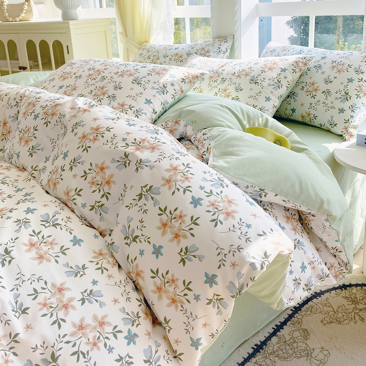 91家纺网 家纺一手货源 找家纺 小懒猪 2026春夏新款全棉纯棉花卉款四件套 沐风苍兰