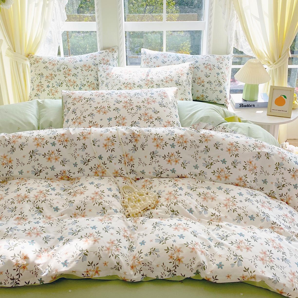 91家纺网 家纺一手货源 找家纺 小懒猪 2026春夏新款全棉纯棉花卉款四件套 沐风苍兰