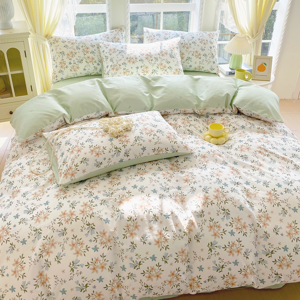 91家纺网 家纺一手货源 找家纺 小懒猪 2026春夏新款全棉纯棉花卉款四件套 沐风苍兰