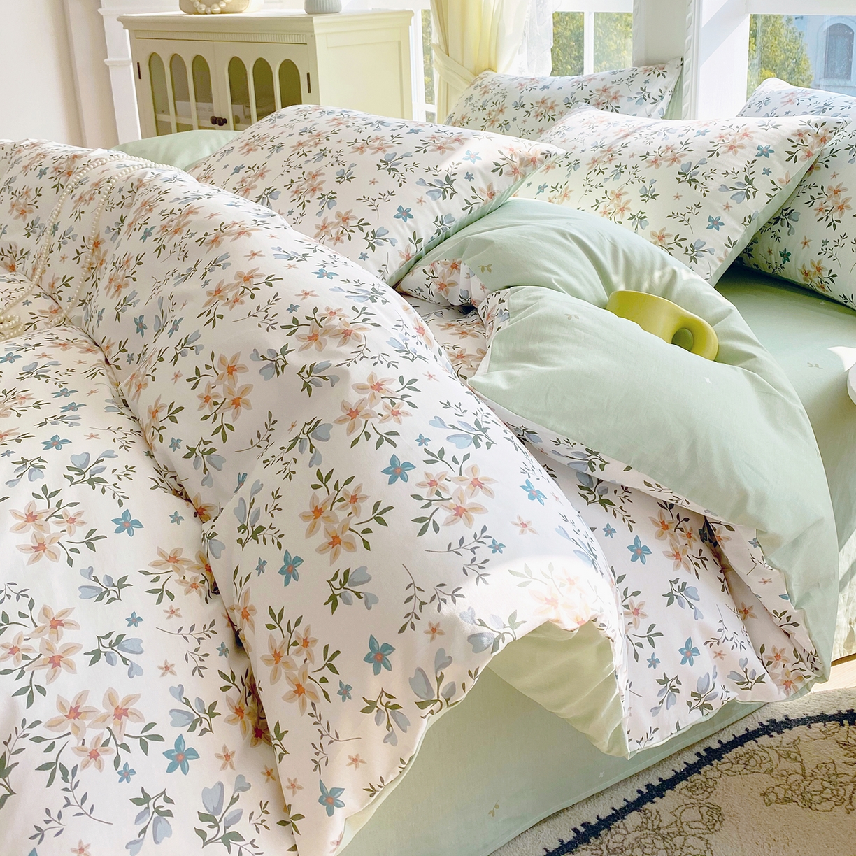 小懒猪 2026春夏新款全棉纯棉花卉款四件套 沐风苍兰