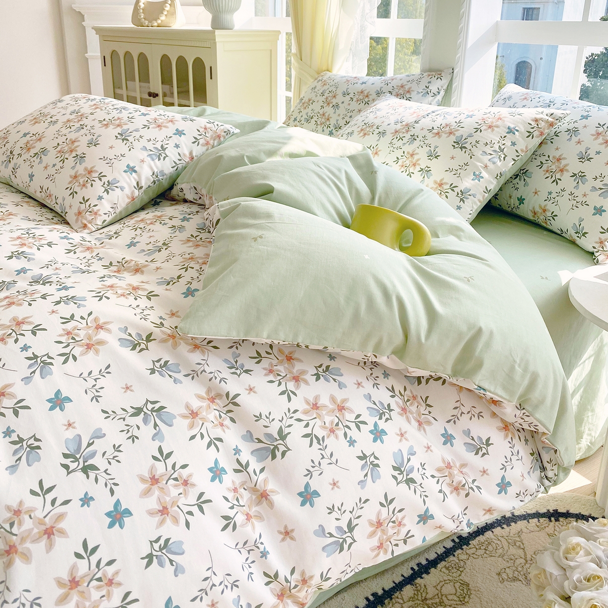 91家纺网 家纺一手货源 找家纺 小懒猪 2026春夏新款全棉纯棉花卉款四件套 沐风苍兰