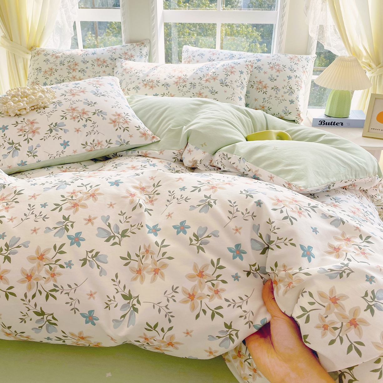 91家纺网 家纺一手货源 找家纺 小懒猪 2026春夏新款全棉纯棉花卉款四件套 沐风苍兰