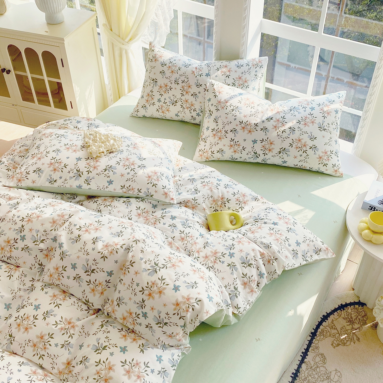 91家纺网 家纺一手货源 找家纺 小懒猪 2026春夏新款全棉纯棉花卉款四件套 沐风苍兰