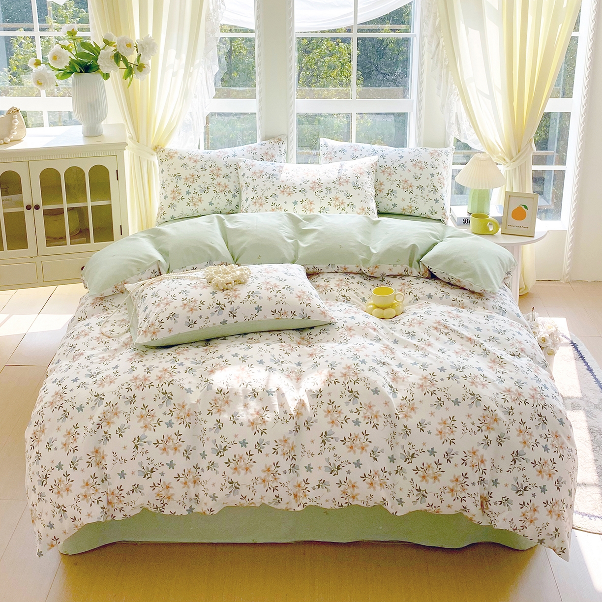 91家纺网 家纺一手货源 找家纺 小懒猪 2026春夏新款全棉纯棉花卉款四件套 沐风苍兰