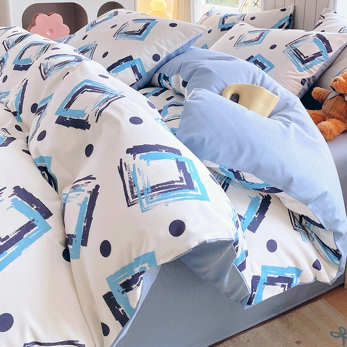 91家纺网 家纺一手货源 找家纺 小懒猪 2026新款全棉印花北欧风系列四件套（提供买家秀） 清棱