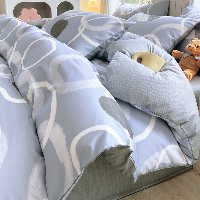 91家纺网 家纺一手货源 找家纺 小懒猪 2026新款全棉印花北欧风系列四件套（提供买家秀） 素环影