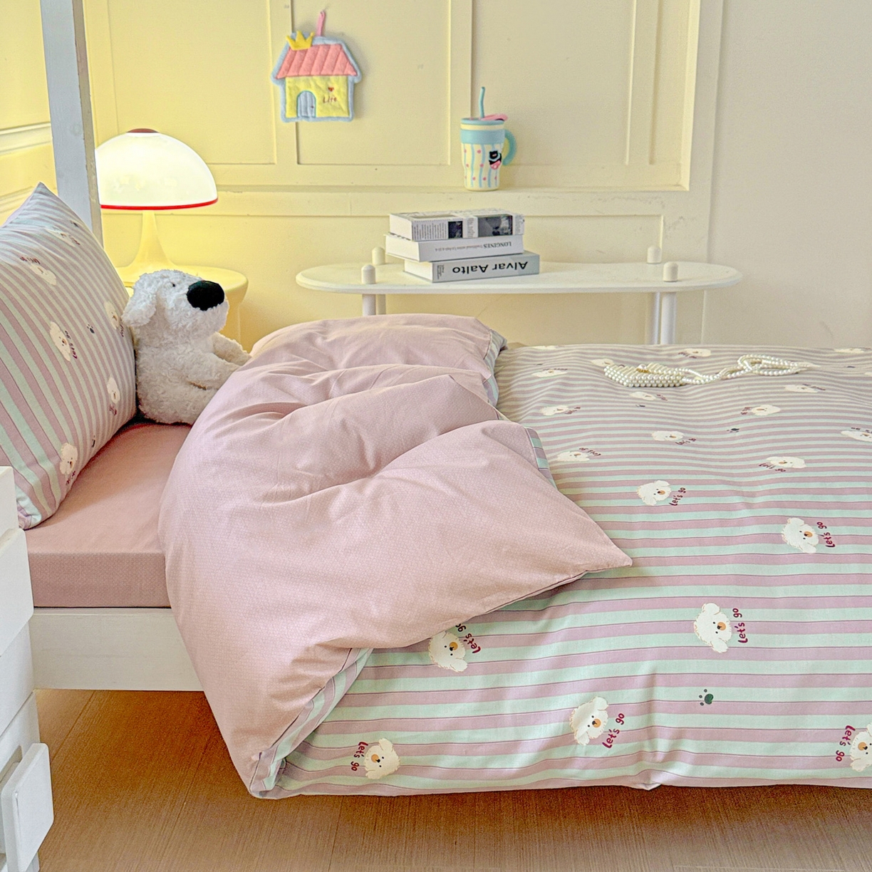 91家纺网 家纺一手货源 找家纺 小豚鼠 2025纯棉13372学生三件套全棉宿舍六件套(收纳袋）（顺丰代发） 努力小狗