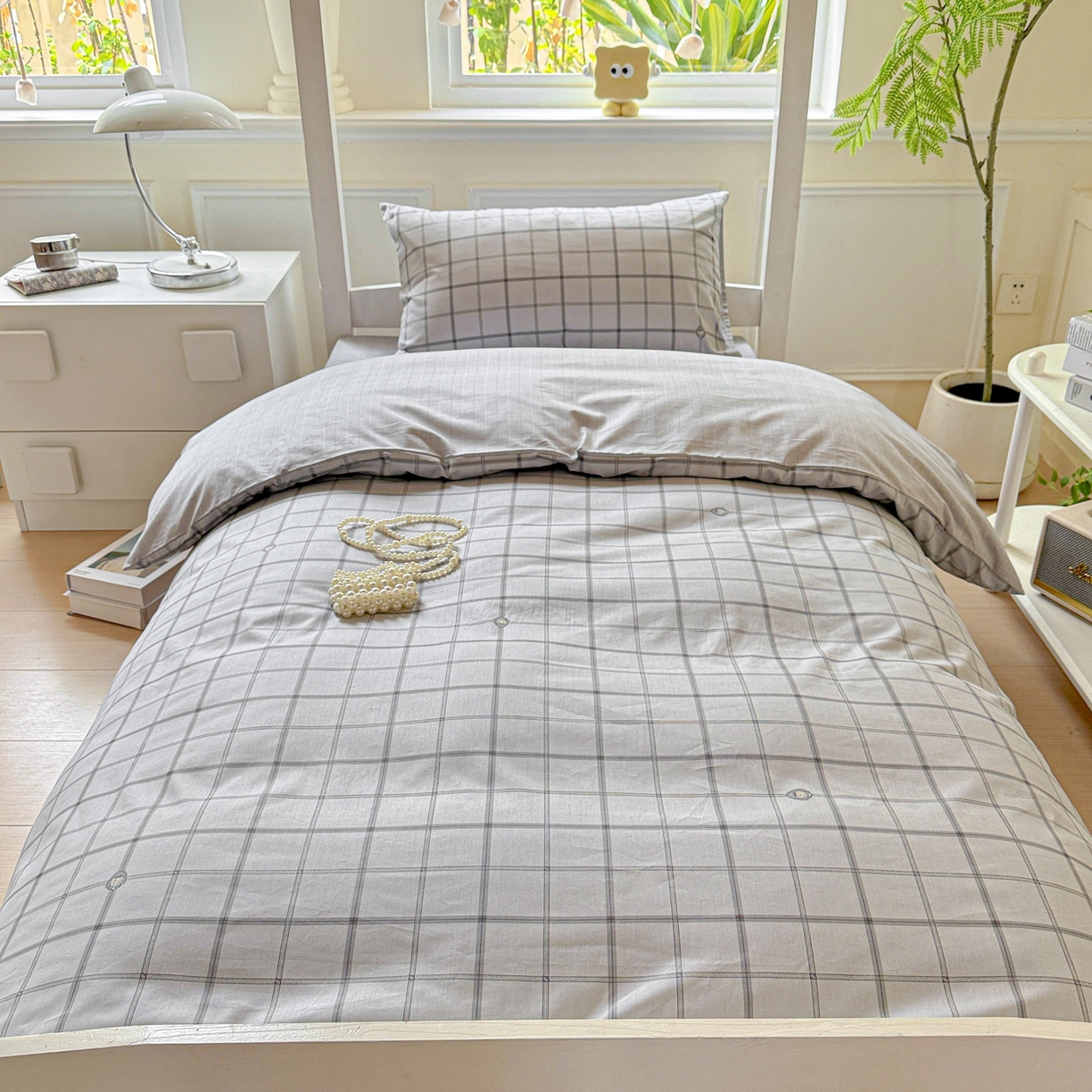 91家纺网 家纺一手货源 找家纺 小豚鼠 2025纯棉13372学生三件套全棉宿舍六件套(收纳袋）（顺丰代发） 马德里-灰