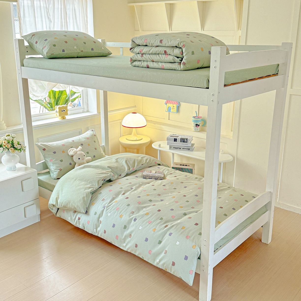 91家纺网 家纺一手货源 找家纺 小豚鼠 2025纯棉13372学生三件套全棉宿舍六件套(收纳袋）（顺丰代发） 熊豆豆-绿