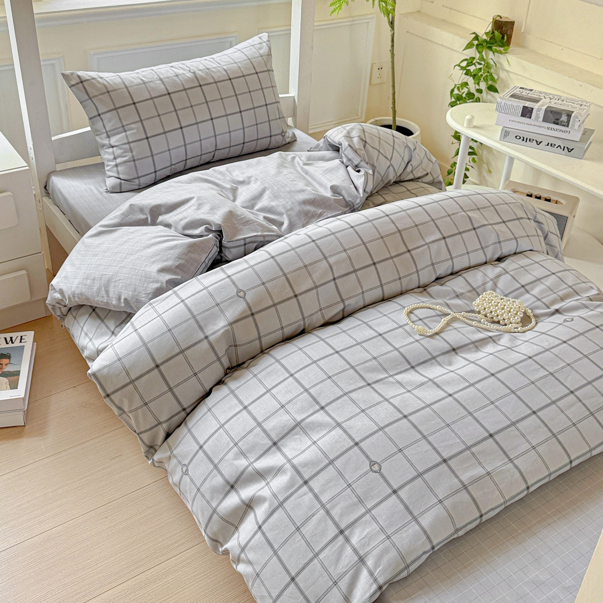 91家纺网 家纺一手货源 找家纺 小豚鼠 2025纯棉13372学生三件套全棉宿舍六件套(收纳袋）（顺丰代发） 马德里-灰