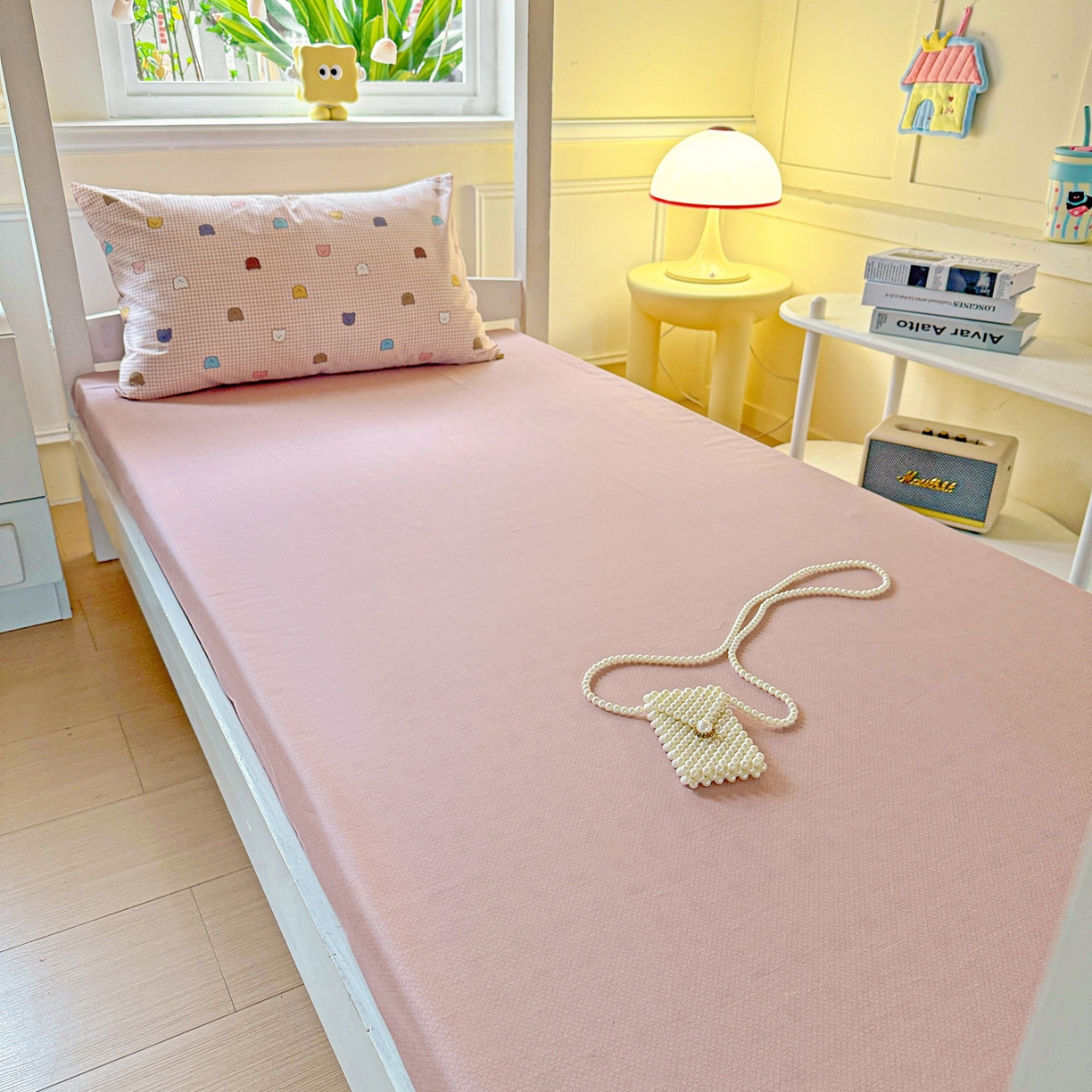 91家纺网 家纺一手货源 找家纺 小豚鼠 2025纯棉13372学生三件套全棉宿舍六件套(收纳袋）（顺丰代发） 熊豆豆-粉