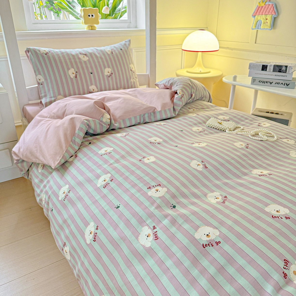 91家纺网 家纺一手货源 找家纺 小豚鼠 2025纯棉13372学生三件套全棉宿舍六件套(收纳袋）（顺丰代发） 努力小狗