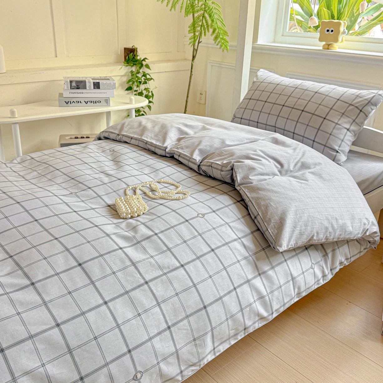 91家纺网 家纺一手货源 找家纺 小豚鼠 2025纯棉13372学生三件套全棉宿舍六件套(收纳袋）（顺丰代发） 马德里-灰