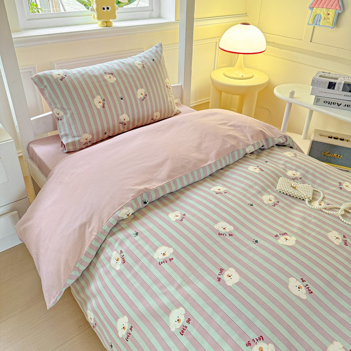 91家纺网 家纺一手货源 找家纺 小豚鼠 2025纯棉13372学生三件套全棉宿舍六件套(收纳袋）（顺丰代发） 努力小狗