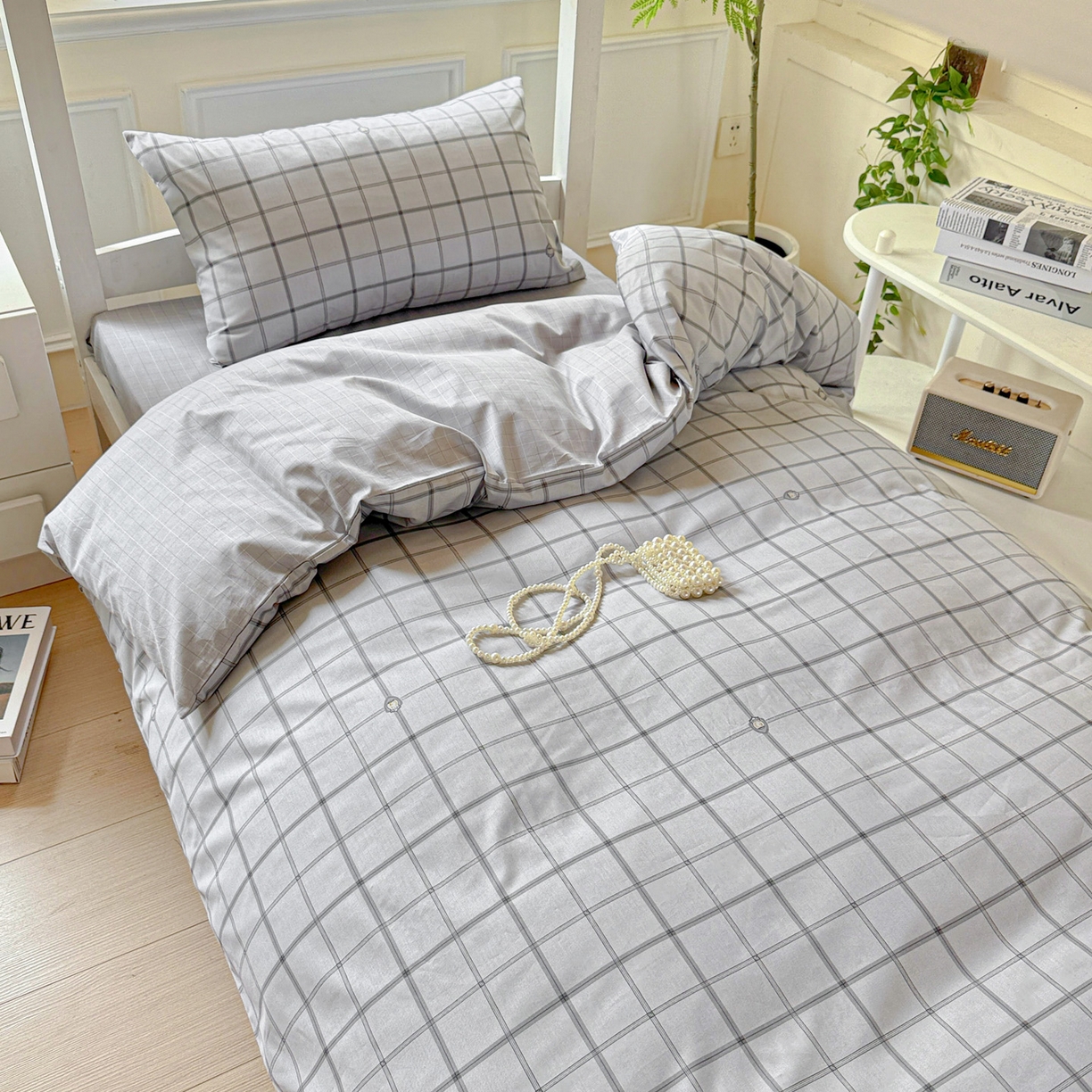 91家纺网 家纺一手货源 找家纺 小豚鼠 2025纯棉13372学生三件套全棉宿舍六件套(收纳袋）（顺丰代发） 马德里-灰