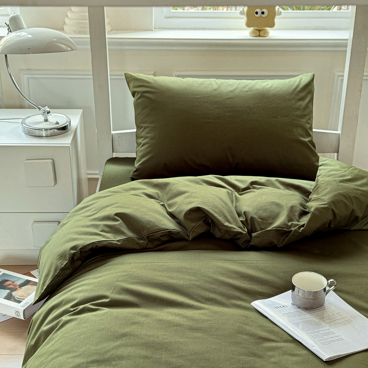 91家纺网 家纺一手货源 找家纺 小豚鼠 2025纯棉13372学生三件套全棉宿舍六件套(收纳袋）（顺丰代发） 军训绿