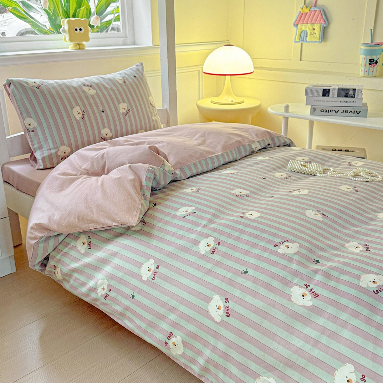 91家纺网 家纺一手货源 找家纺 小豚鼠 2025纯棉13372学生三件套全棉宿舍六件套(收纳袋）（顺丰代发） 努力小狗