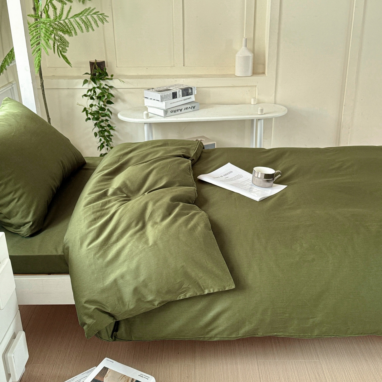 91家纺网 家纺一手货源 找家纺 小豚鼠 2025纯棉13372学生三件套全棉宿舍六件套(收纳袋）（顺丰代发） 军训绿