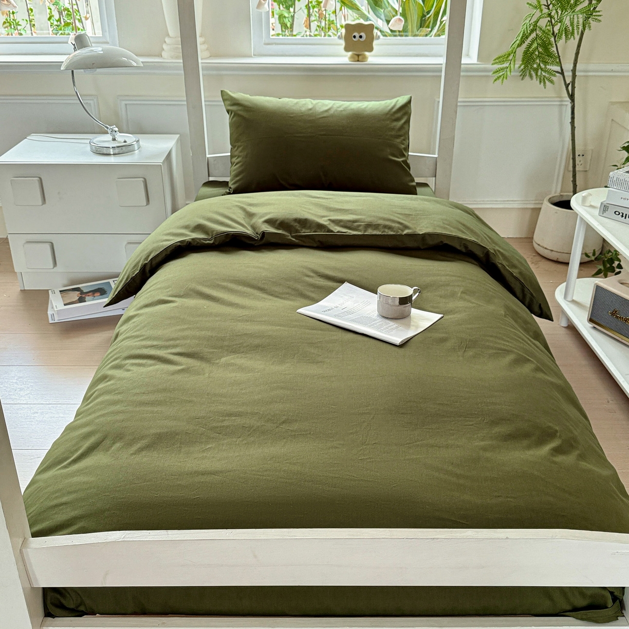 91家纺网 家纺一手货源 找家纺 小豚鼠 2025纯棉13372学生三件套全棉宿舍六件套(收纳袋）（顺丰代发） 军训绿