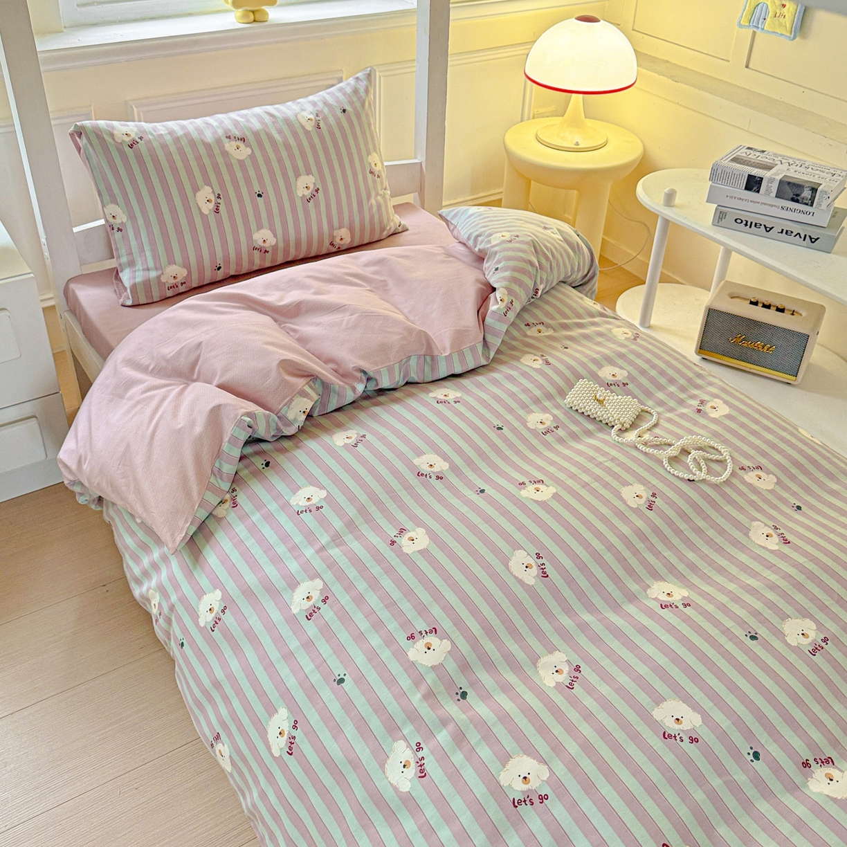 91家纺网 家纺一手货源 找家纺 小豚鼠 2025纯棉13372学生三件套全棉宿舍六件套(收纳袋）（顺丰代发） 努力小狗