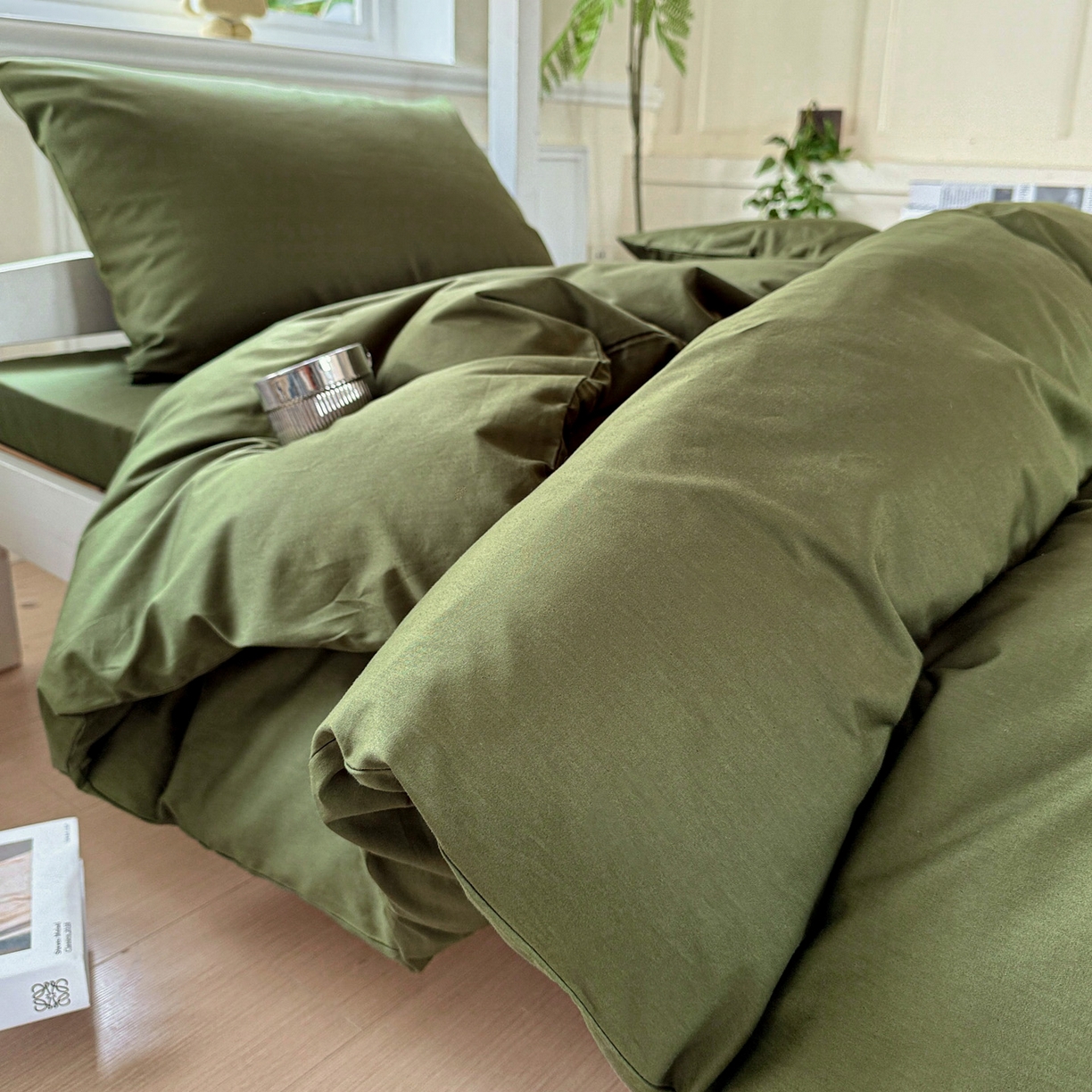 91家纺网 家纺一手货源 找家纺 小豚鼠 2025纯棉13372学生三件套全棉宿舍六件套(收纳袋）（顺丰代发） 军训绿