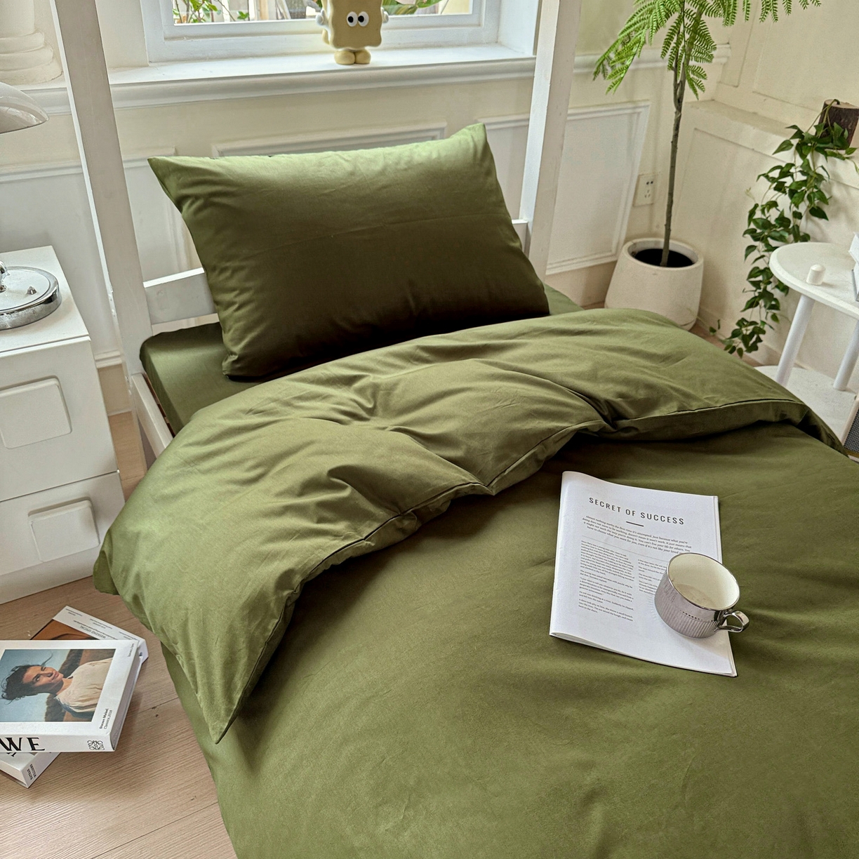 91家纺网 家纺一手货源 找家纺 小豚鼠 2025纯棉13372学生三件套全棉宿舍六件套(收纳袋）（顺丰代发） 军训绿