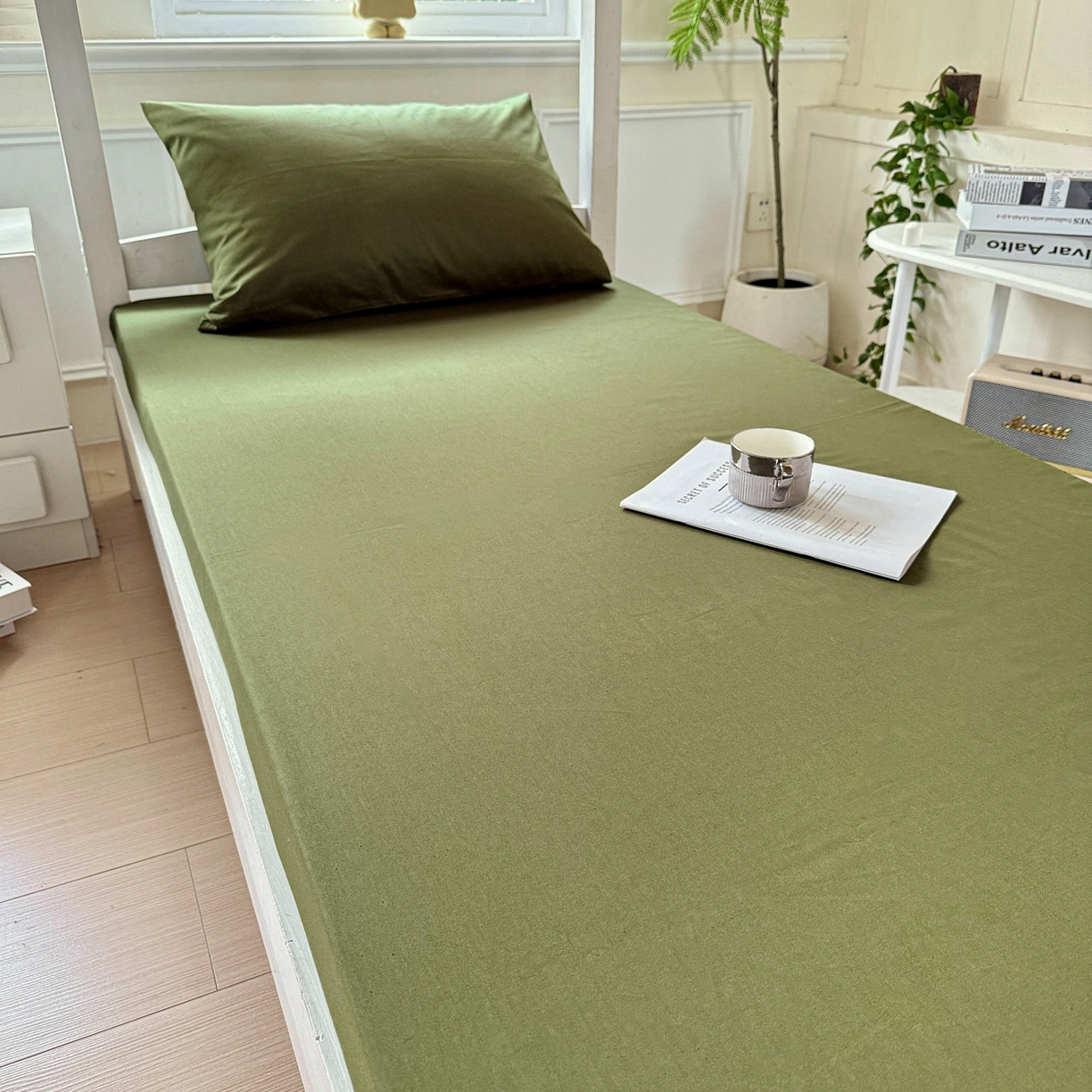 91家纺网 家纺一手货源 找家纺 小豚鼠 2025纯棉13372学生三件套全棉宿舍六件套(收纳袋）（顺丰代发） 军训绿