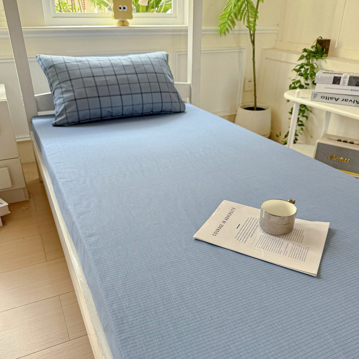 91家纺网 家纺一手货源 找家纺 小豚鼠 2025纯棉13372学生三件套全棉宿舍六件套(收纳袋）（顺丰代发） 马德里-蓝