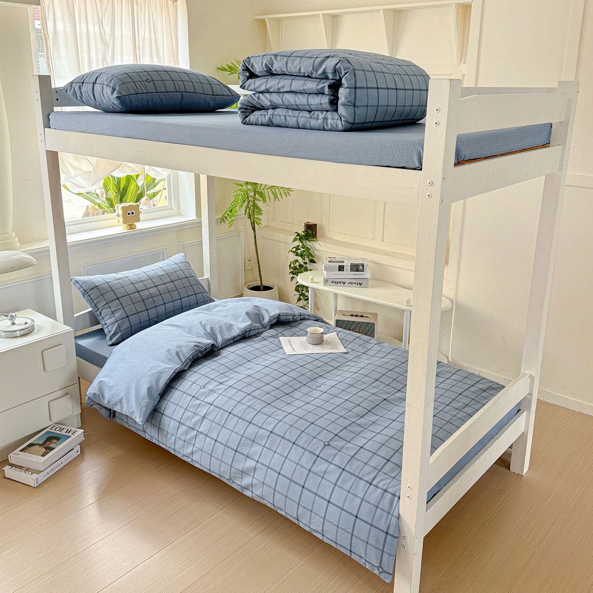 91家纺网 家纺一手货源 找家纺 小豚鼠 2025纯棉13372学生三件套全棉宿舍六件套(收纳袋）（顺丰代发） 马德里-蓝