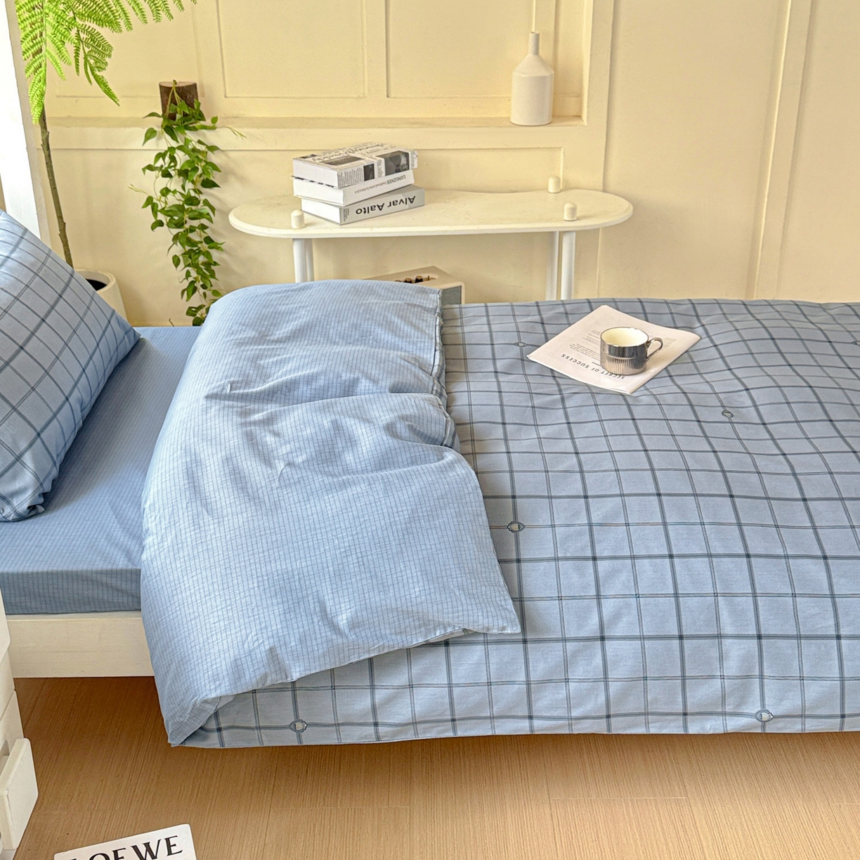 91家纺网 家纺一手货源 找家纺 小豚鼠 2025纯棉13372学生三件套全棉宿舍六件套(收纳袋）（顺丰代发） 马德里-蓝