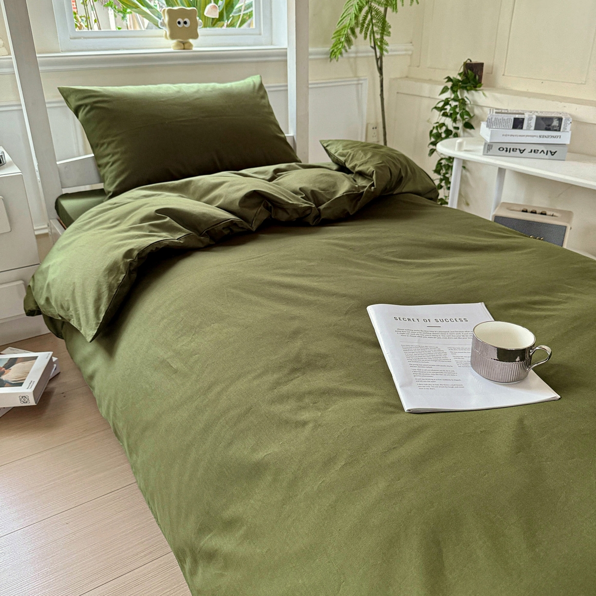 91家纺网 家纺一手货源 找家纺 小豚鼠 2025纯棉13372学生三件套全棉宿舍六件套(收纳袋）（顺丰代发） 军训绿