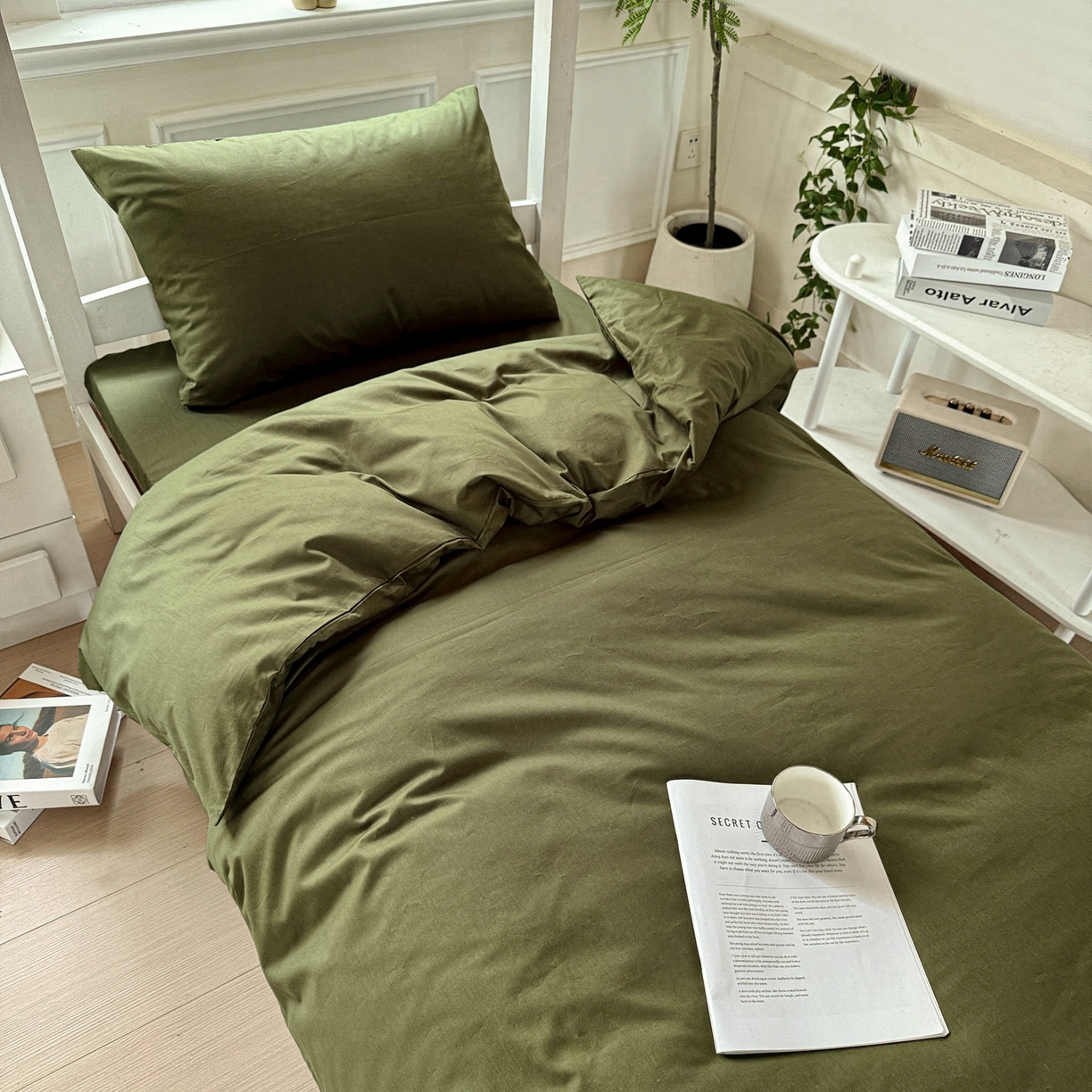 91家纺网 家纺一手货源 找家纺 小豚鼠 2025纯棉13372学生三件套全棉宿舍六件套(收纳袋）（顺丰代发） 军训绿