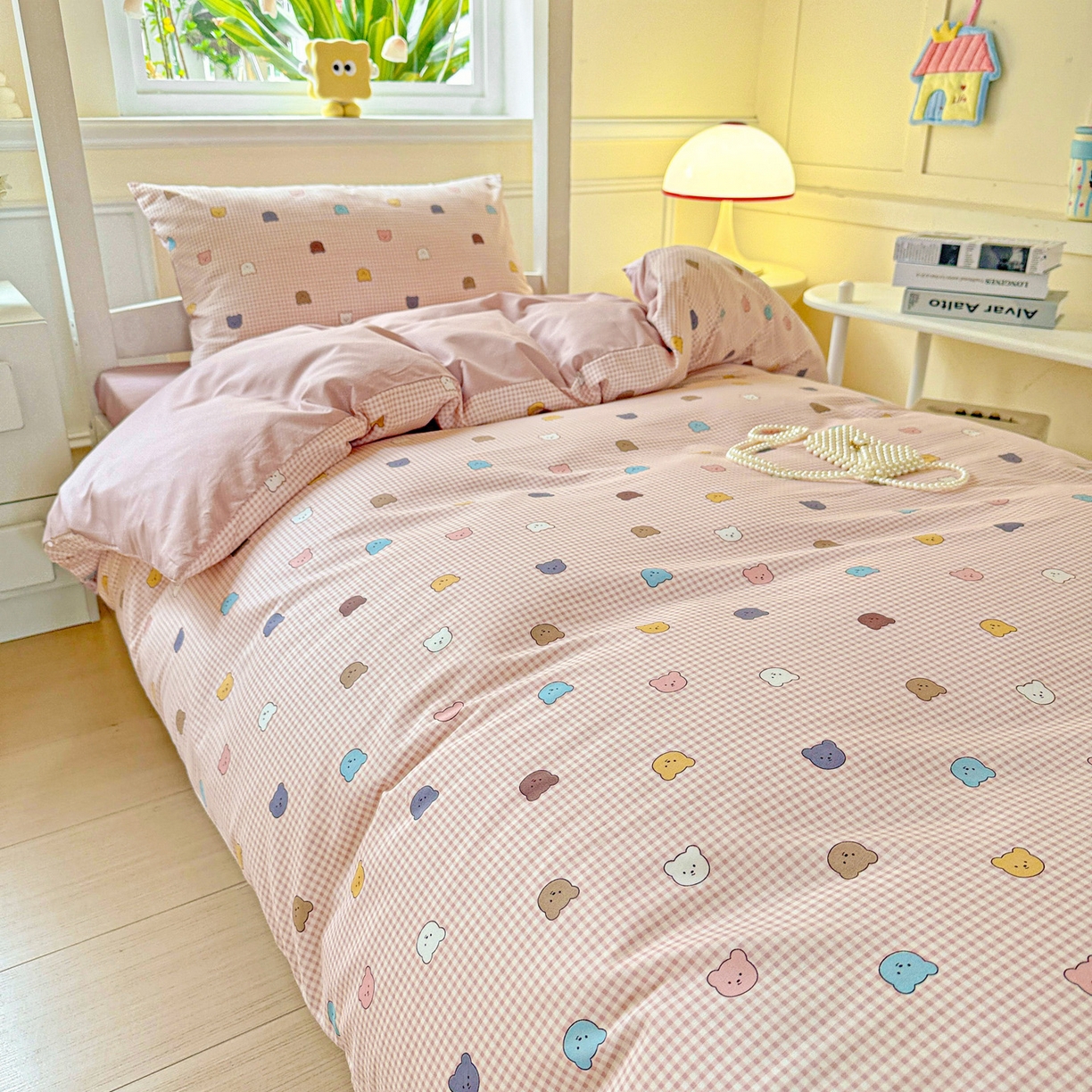 91家纺网 家纺一手货源 找家纺 小豚鼠 2025纯棉13372学生三件套全棉宿舍六件套(收纳袋）（顺丰代发） 熊豆豆-粉