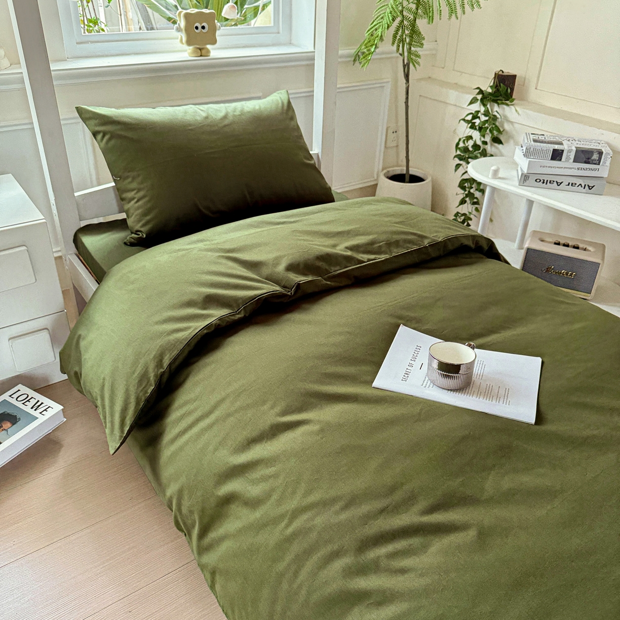 91家纺网 家纺一手货源 找家纺 小豚鼠 2025纯棉13372学生三件套全棉宿舍六件套(收纳袋）（顺丰代发） 军训绿