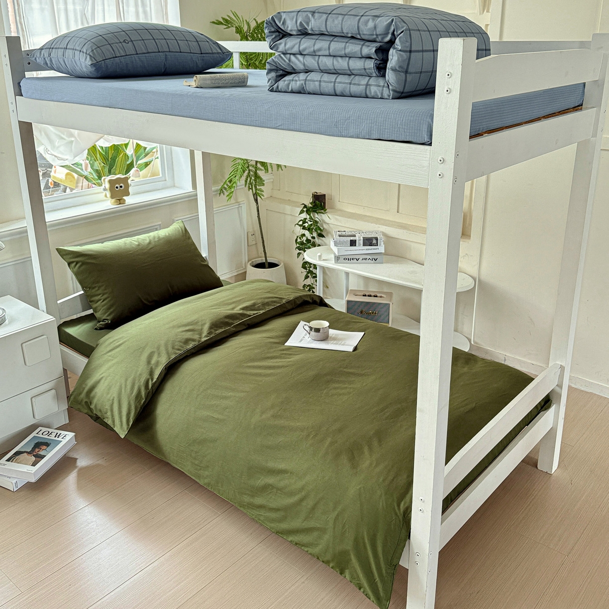 91家纺网 家纺一手货源 找家纺 小豚鼠 2025纯棉13372学生三件套全棉宿舍六件套(收纳袋）（顺丰代发） 军训绿