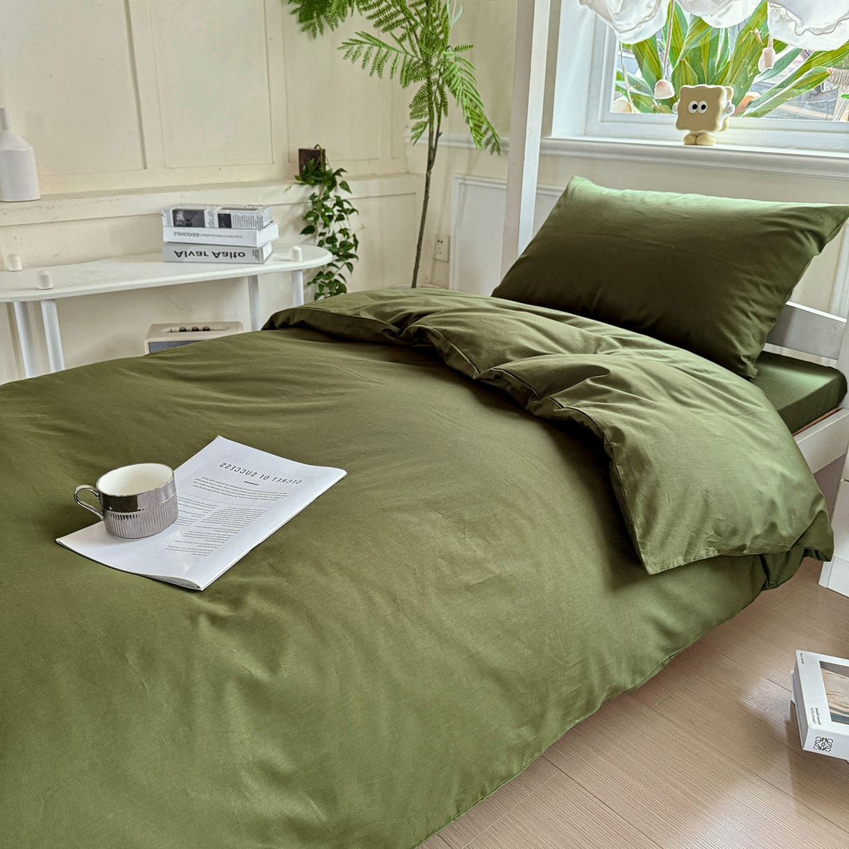 91家纺网 家纺一手货源 找家纺 小豚鼠 2025纯棉13372学生三件套全棉宿舍六件套(收纳袋）（顺丰代发） 军训绿