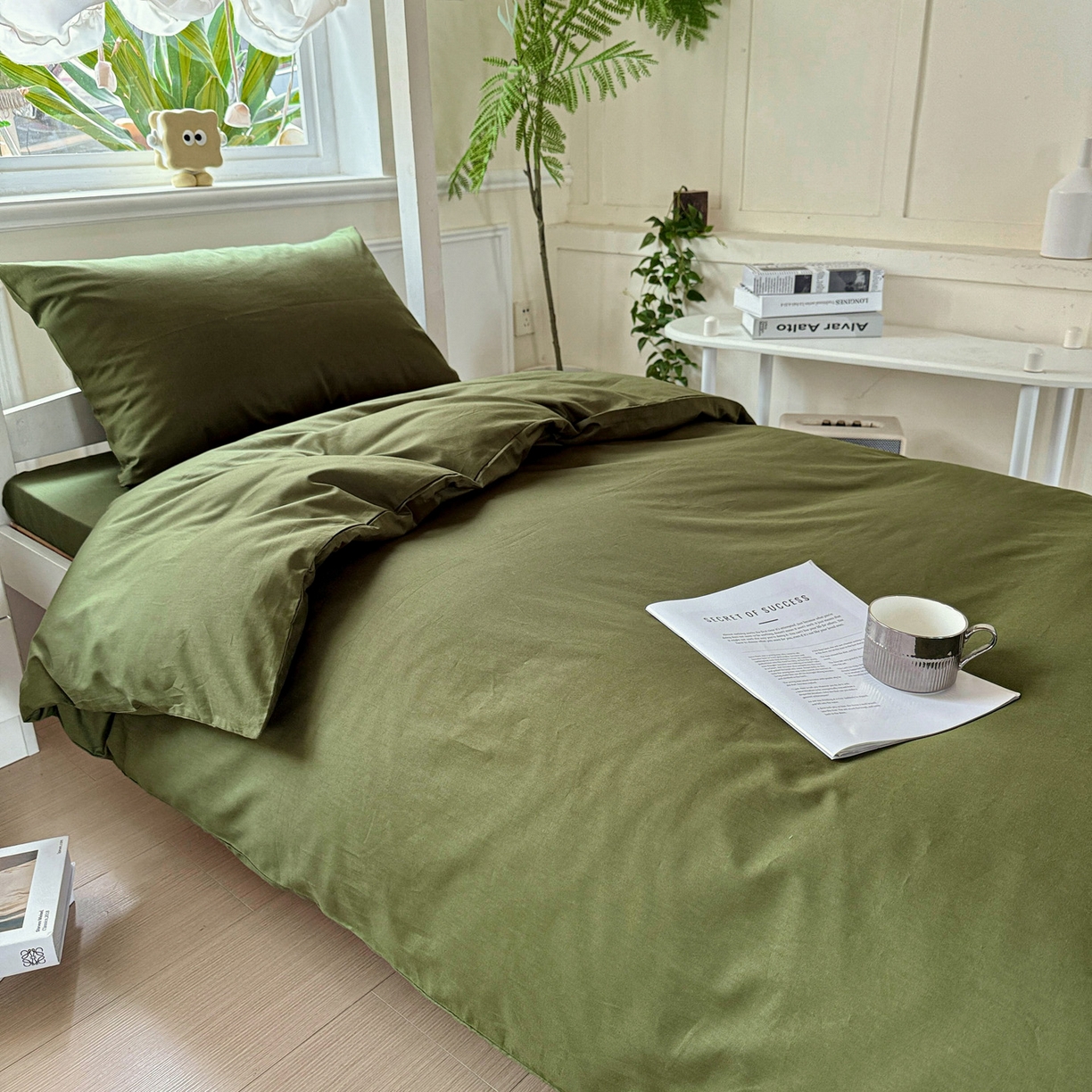 91家纺网 家纺一手货源 找家纺 小豚鼠 2025纯棉13372学生三件套全棉宿舍六件套(收纳袋）（顺丰代发） 军训绿