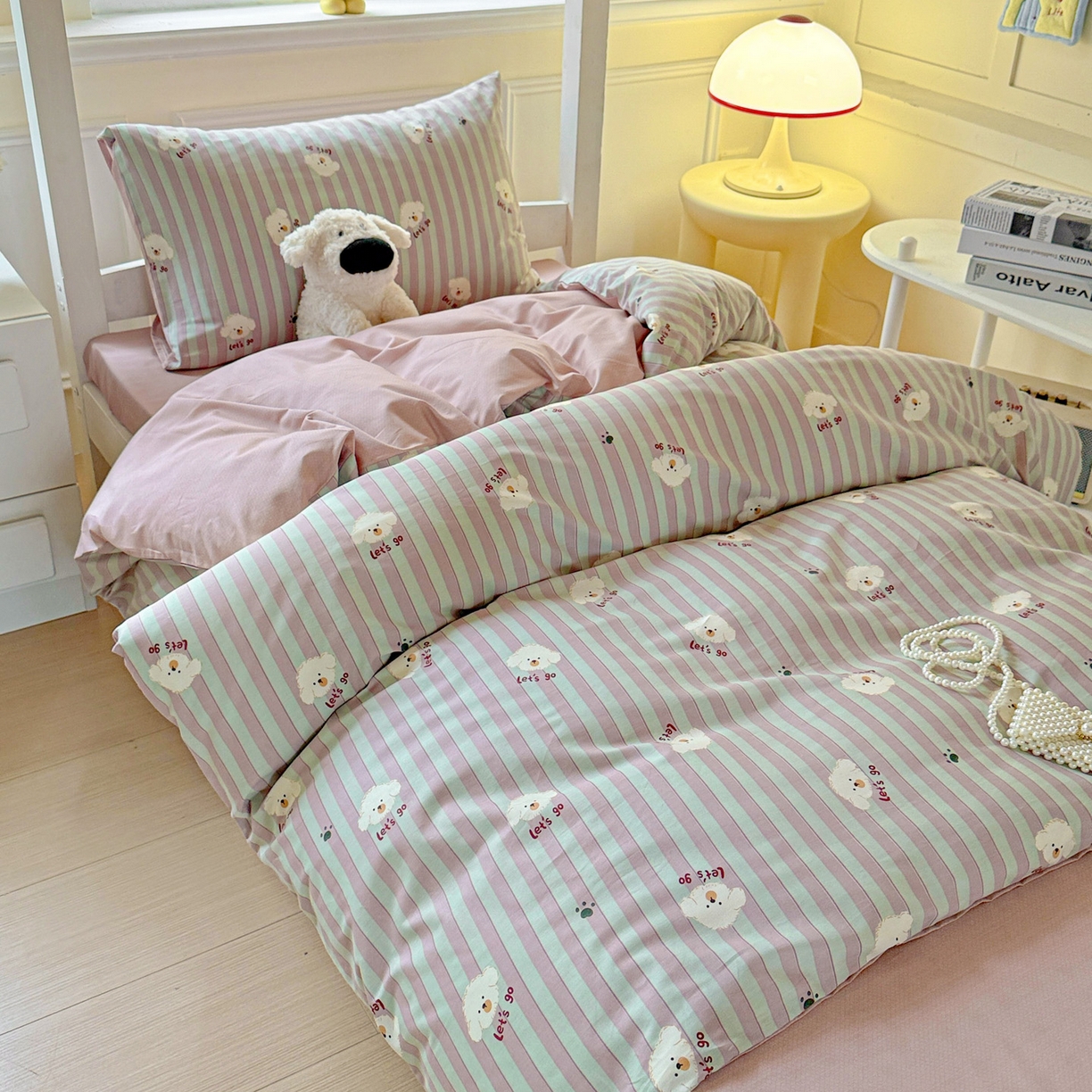 91家纺网 家纺一手货源 找家纺 小豚鼠 2025纯棉13372学生三件套全棉宿舍六件套(收纳袋）（顺丰代发） 努力小狗