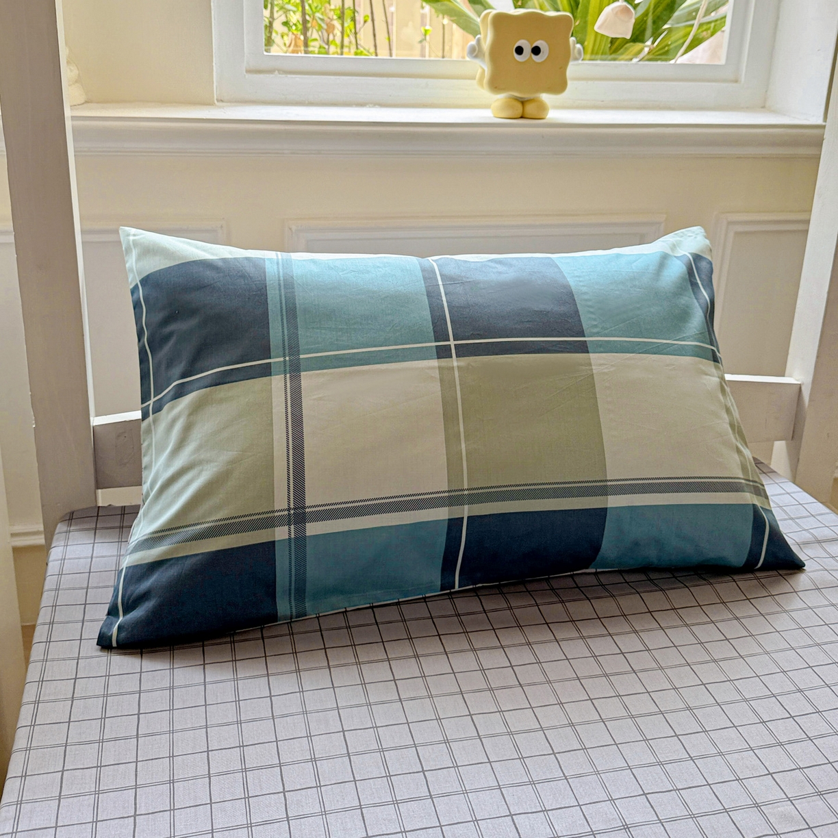 91家纺网 家纺一手货源 找家纺 小豚鼠 2025纯棉13372学生三件套全棉宿舍六件套(收纳袋）（顺丰代发） 方格蓝