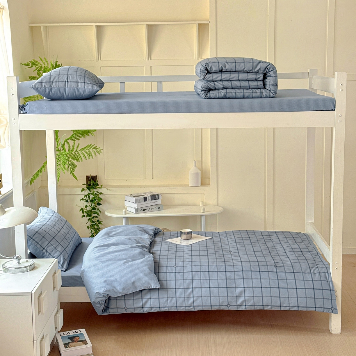 小豚鼠 2025纯棉13372学生三件套全棉宿舍六件套(收纳袋）（顺丰代发） 马德里-蓝