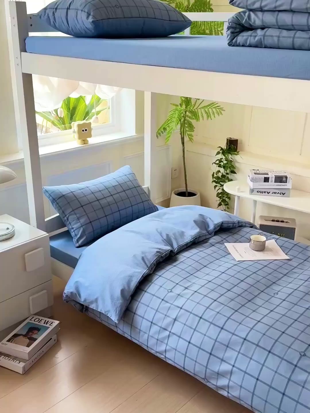 91家纺网 家纺一手货源 找家纺 小豚鼠 2025纯棉13372学生三件套全棉宿舍六件套(收纳袋）（顺丰代发） 马德里-蓝