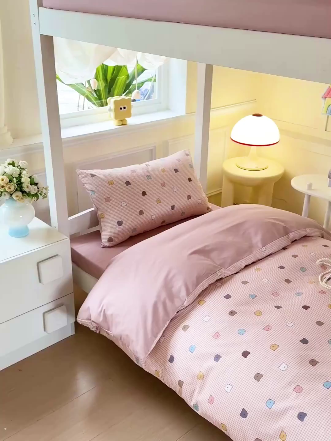 91家纺网 家纺一手货源 找家纺 小豚鼠 2025纯棉13372学生三件套全棉宿舍六件套(收纳袋）（顺丰代发） 熊豆豆-粉