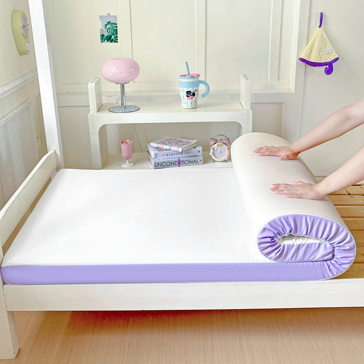 小豚鼠 2025新款学生季蛋壳压花床垫记忆棉床垫学生宿舍软垫海绵垫子 清新紫