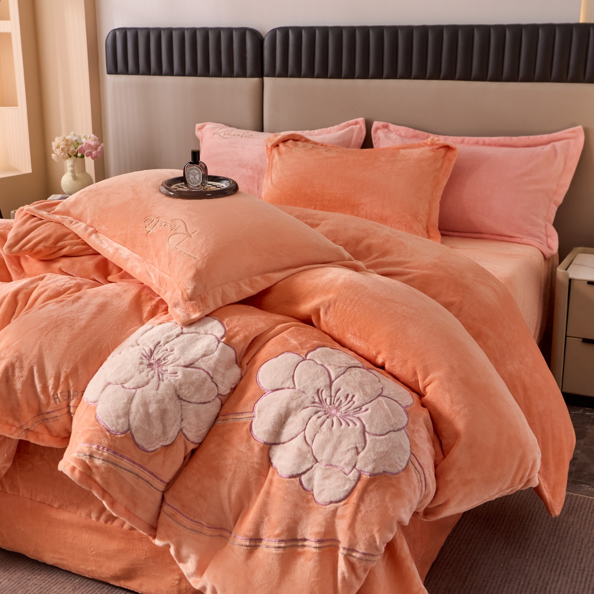 91家纺网 家纺一手货源 找家纺 卡诗兰 2026新款保暖牛奶绒四件套-花影 花影-暖玉