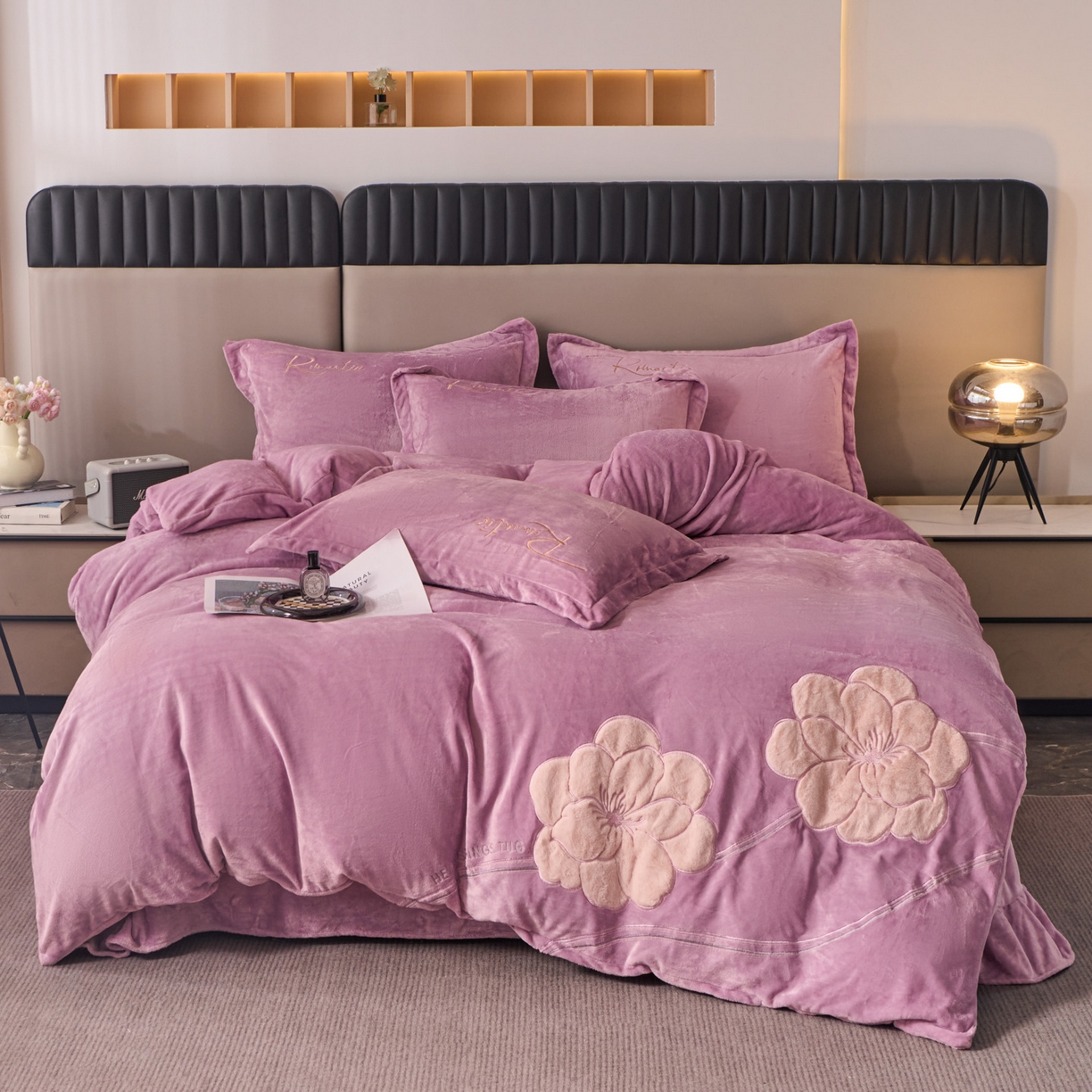 91家纺网 家纺一手货源 找家纺 （总）卡诗兰 2026新款保暖牛奶绒四件套-花影