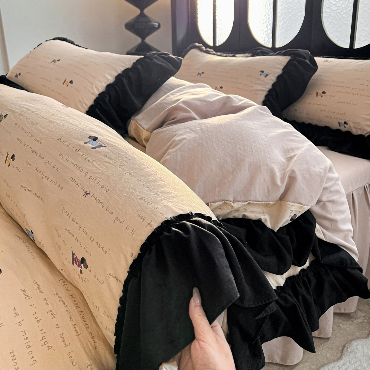 91家纺网 家纺一手货源 找家纺 （总）富米莱（原臻工厂） 2026新款法式赫本风大花边A类古法仿棉云感纱床盖床裙四件套