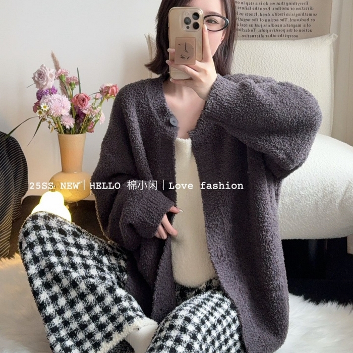 91家纺网 家纺一手货源 找家纺 （总）妍景家居生活馆 2026新款软绵绵格格家居服睡衣三件套